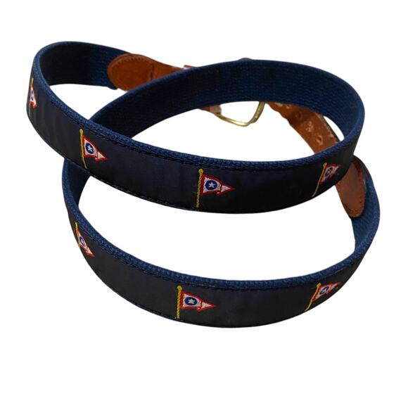 Leather Man Ltd Belt Size 40 Navy blue with flag pattern LML Solid Brass Buckle - Picture 7 of 16